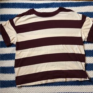Old Navy Wide-Stripe Short Sleeve Tee - Cream & Maroon